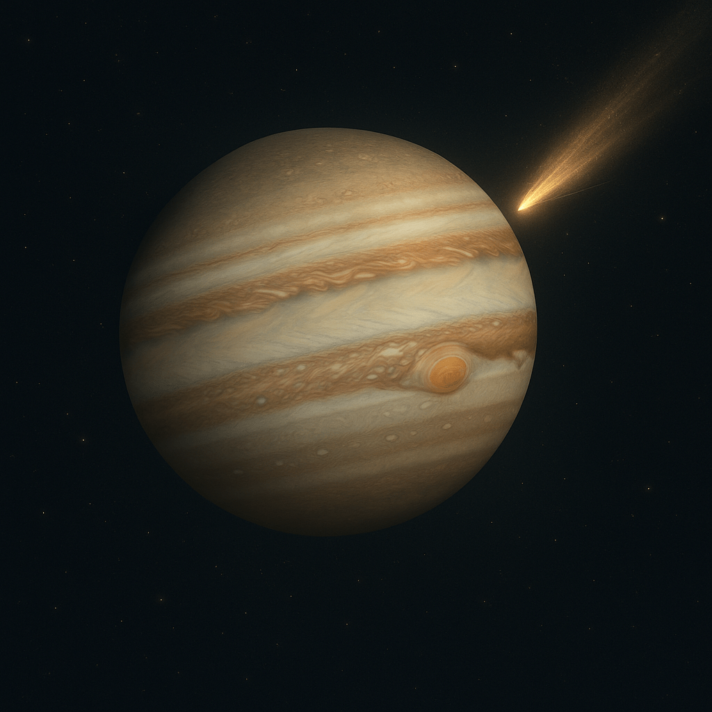 Ilustración de Júpiter capturando un cometa 