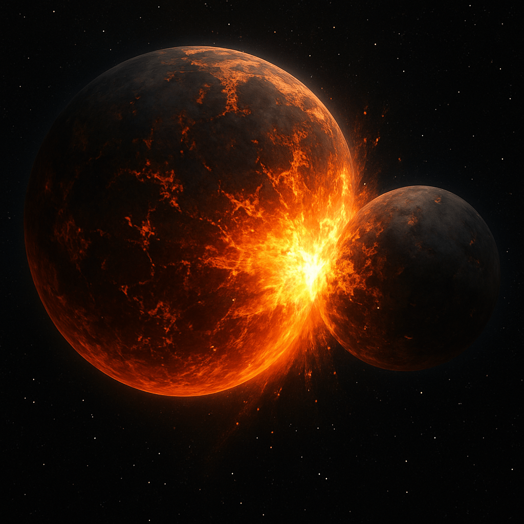 Imagen generada para reflejar el impacto de Theia con la Tierra.