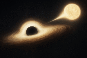 Representación de Cygnus X-1, agujero negro de masa estelar y su compañera binaria