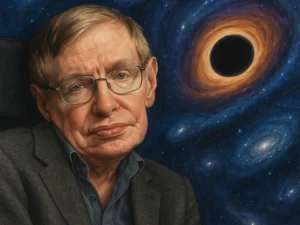 Ilustración de Stephen Hawking y agujeros negros