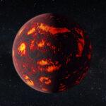 Imagen ilustrativa de 55 Cancri e, que muestra su devastada superficie debido a la cercanía con su estrella.
