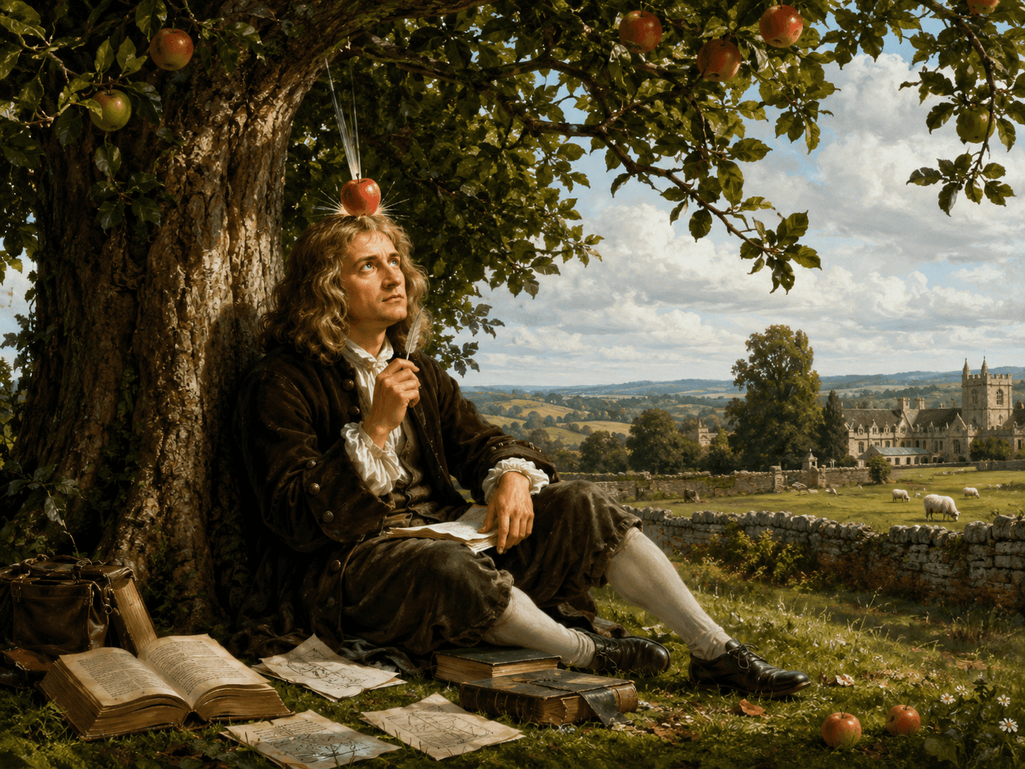 Newton relacionando qué es la gravedad, la caída de una manzana y la relación con la órbita de la Luna