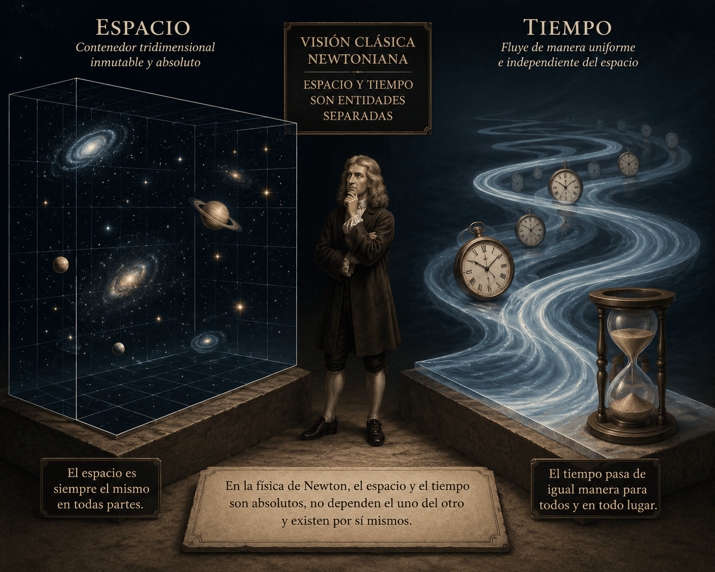 que es el espacio-tiempo para la física clásica, dos entidades separadas.