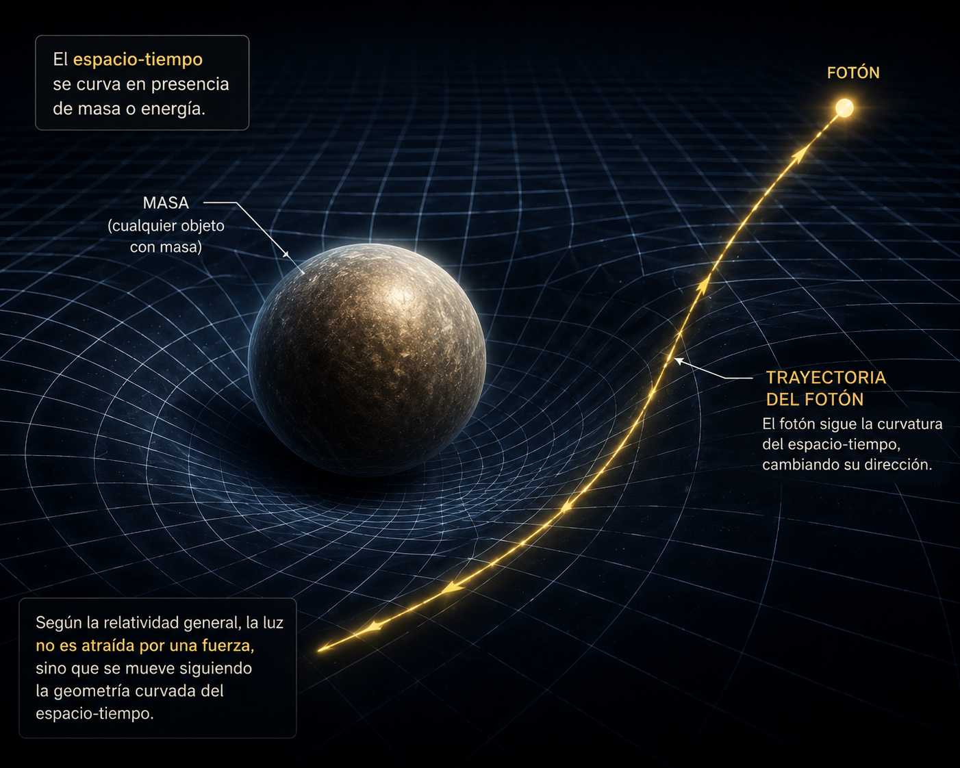 el espacio tiempo curva la trayectoria de la luz