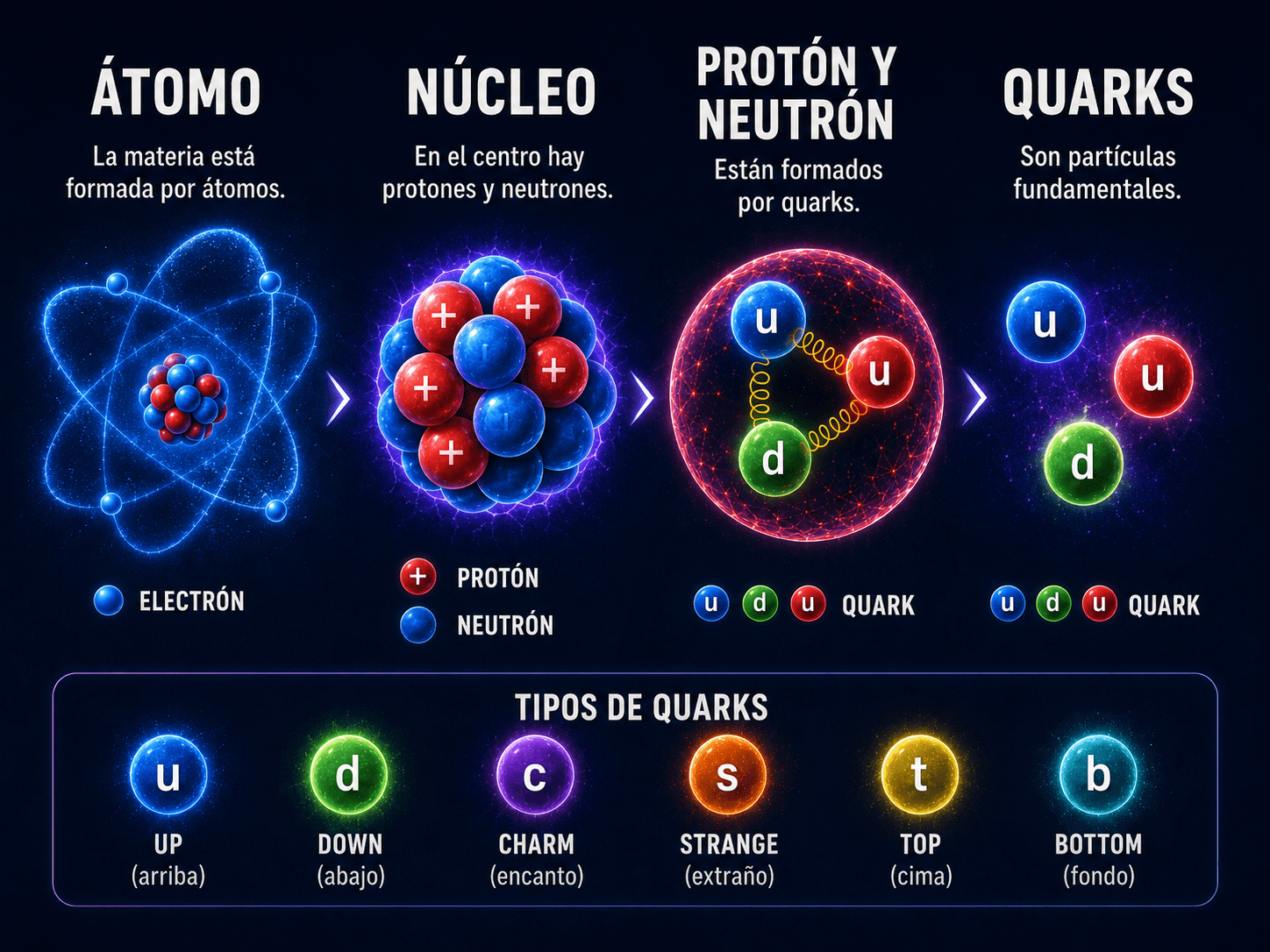 Partículas subatómicas quarks electrones protones y neutrones