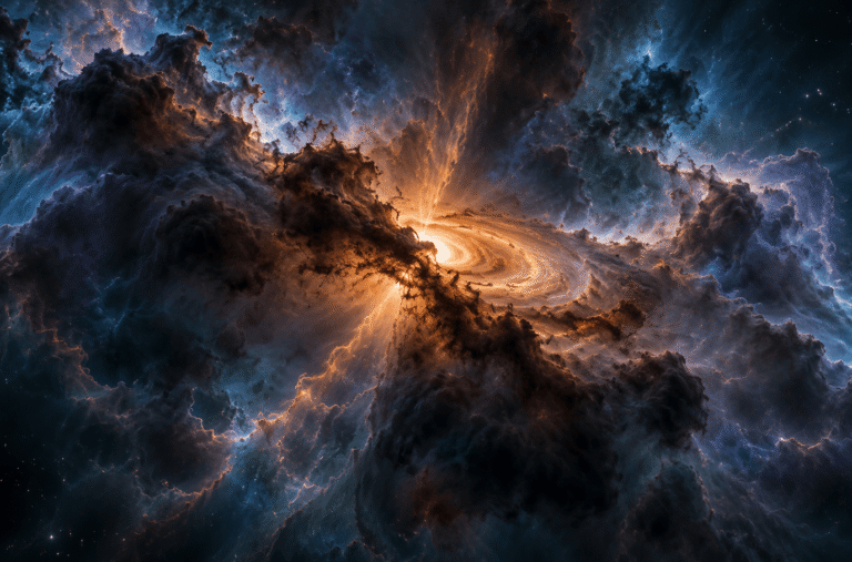 Nacimiento de una estrella dentro de una nube molecular de gas y polvo